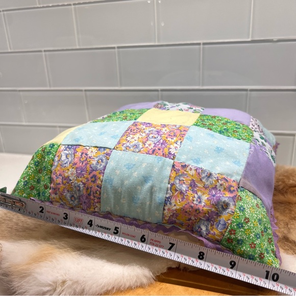 Patchwork Cushion Granny Squares Accent Throw Pillows Handcrafted Floral Print - Picture 7 of 9